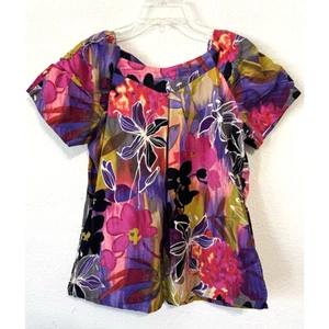 Koi Scrub Top Women’s Med Floral Scrub Top Ruching Puff Sleeves Medical Nursing - Picture 1 of 6