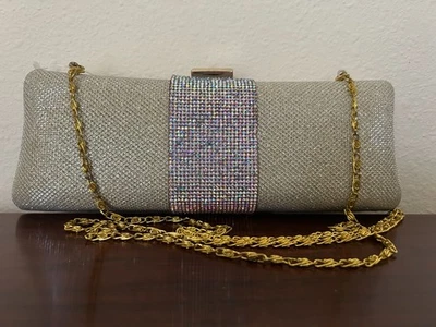 Bolso sin asas de noche glamoroso Carlo Fellini - Modelo TINTA 0409 - Cristal de estrás dorado Foto 1 de 4