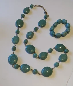 vtg JOAN RIVERS Faux Turquoise Necklace Similar to Petosky Stone Chunky Bracelet - Picture 1 of 24