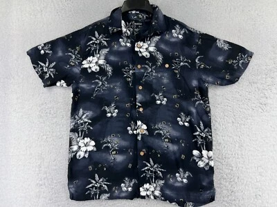 North Crest Shirt Adult Large Black Gray Floral Hawaiian Coconut 100% Rayon - Image 1 of 4