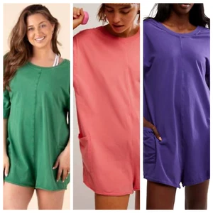 New FP Movement Hot Shot Crew Neck Short Sleeve Oversized V Back Tee Romper Sz M - Picture 1 of 17