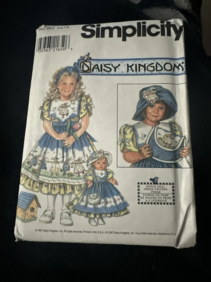 Simplicity 7238 Daisy Kingdom Girls Dress Hat Purse 5-8 Doll Clothes New Uncut - Image 1 of 1