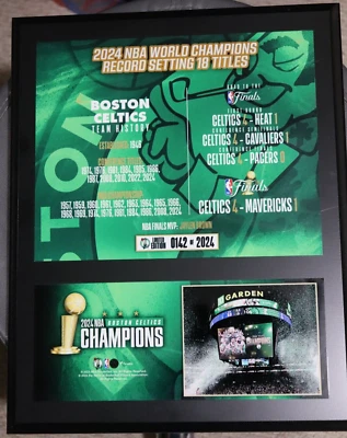 Placa Boston Celtics 2024 NBA World Champion Finals 12x15 edição limitada # 142/2024 - Imagem 1 de 4