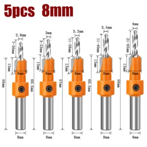 5PCS 8mm Screw Hex Drill Holes Pilot Shank Bit HSS Woodworking Countersink Set - Picture 1 of 15