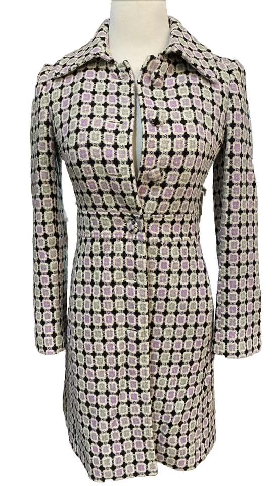 Chaquetón largo Marciano lavanda negro gris a cuadros mezcla de lana talla XS Foto 1 de 4