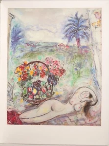 Marc Chagall / Grano Lithografie gedruckt bei Matthieu/1986/Akt mit Blumenkorb - Bild 1 von 4