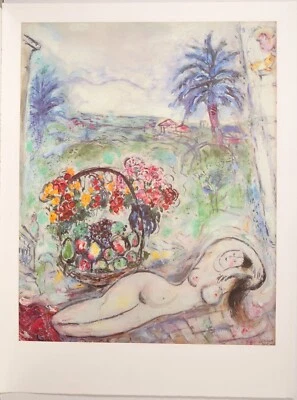 Marc Chagall / Grano Lithografie gedruckt bei Matthieu/1986/Akt mit Blumenkorb - Bild 1 von 4