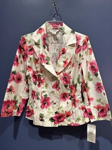 Large Dress Jacket, Blazer, Button, 3/4 Sleeve, White Floral, NWT Allison Taylor - Picture 1 of 6