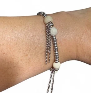 Vintage Ettika Signed Beaded Silver Plated Agate Bracelet With Chain Accents - Picture 1 of 5