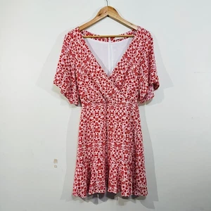 Kookai Floral Dress Red White Flutter Sleeve 36 AU 8 Fit & Flare - Picture 1 of 20