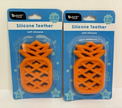 Set 2 B-Pure Food Grade Silicone Teether Orange Pineapple 3-24 months BPA Free - Image 1 of 4