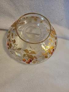 Vintage Glas Vase mit goldenen Blättern und Kirschen - Bild 1 von 5