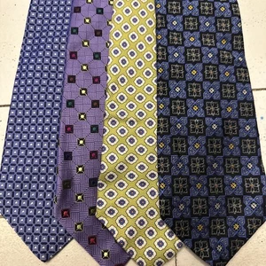 Robert Talbott Lot Cravates 4 3 1/2” Vibrant Géométrique Soie USA Best of Class Studio - Photo 1/3