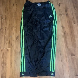 Vintage Y2K Adidas Trainingshose Herren Gr. L schwarz grün gestreift Baggy weites Bein - Bild 1 von 4