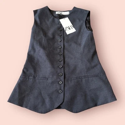Chaleco Chaleco Zara Heritage Para Mujer Pequeño Gris Formal Sin Mangas Botón NUEVO Foto 1 de 4