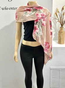Hecho en Italia Rosa Floral Seda Rectángulo Bufanda Mantón Algodón Bohemio 30” X 82” - Imagen 1 de 4