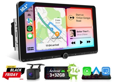 Eonon 10" Double Din Android 14 Car Stereo GPS Sat Nav FM Radio Wireless CarPlay - Image 1 of 4