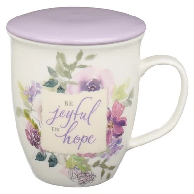 Encouraging Scripture Ceramic Coffee and Tea Mug with Lid for Women: Be Joyful - Image 1 of 4