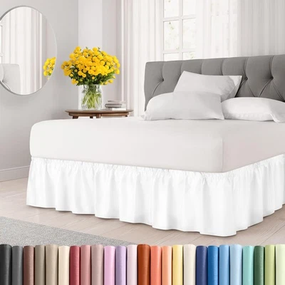 Falda de cama envolvente con volantes antipolvo - blanca - para camas tamaño queen con 15 pulgadas... Foto 1 de 4