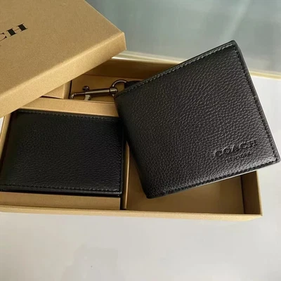 Coach Boxed 3 In 1 Men's Wallet Gift Set smooth leather Black - Image 1 of 3