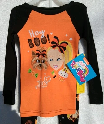 CONJUNTO DE 2 PIJAMAS DE HALLOWEEN Nickelodeon JOJO Siwa novo com etiquetas meninas tamanho 4 ajuste confortável preto - Imagem 1 de 4