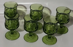 Green Indiana Glasses Set of 6 Kings Crown Thumbprint - Picture 1 of 1