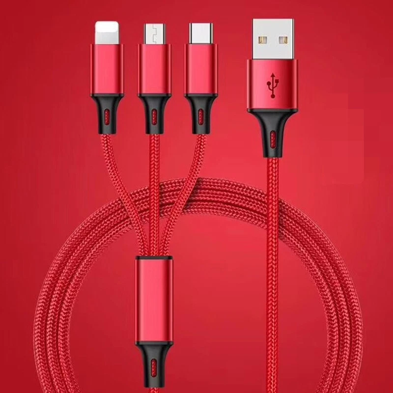 Mobile Phone Charging Cable 3in1 Type-C Micro USB iOS for iPhone Samsung Huawei - Image 1 of 4
