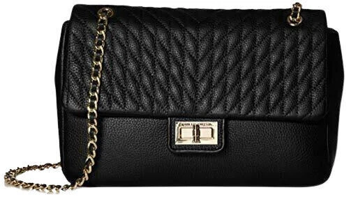 Karl Lagerfeld Paris Agyness Quilted Leather Shoulder Bag - Black & Gold LH0HA446BGD