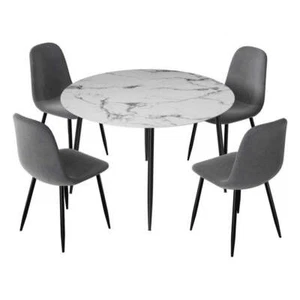 1 Artiss Dining Table and 4 Chairs Set Marble Grey - Picture 1 of 7