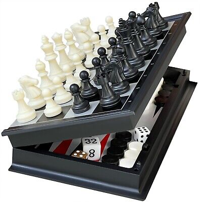 Magnetic Chess Checkers Backgammon 10'' Set 3 In 1 - Travel Board Games For Kids • 17.90$