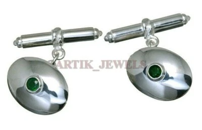 Gemma Di Onice Verde Naturale Con Gemelli In Argento Sterling 925 #2165 - Immagine 1 di 4