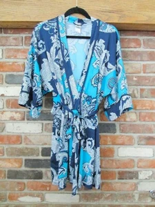 Accappatoio kimono In Bloom donna M blu paisley manica 3/4 cintura pneumatici corto elasticizzato - Foto 1 di 4