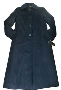 Jones New York Women Long Wool Coat Jacket New 8 Blue Overcoat Single Breast - Picture 1 of 8