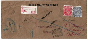 1929 Regd Perth OHMS cover KGV 1 1/2d &3d both Perf OS Titles Dept MANY MARKINGS - Bild 1 von 3