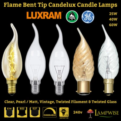 Flame Bent Tip Candelux Bohemian Frosted/Pearl/Gold/Clear BC SES SBC Candle Bulb - Image 1 of 4