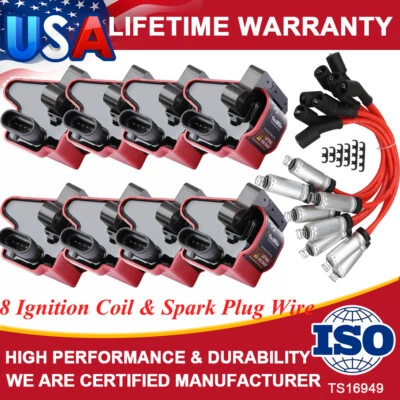 Square Ignition Coil  &Wire Kit Set of 8 For Chevy Silverado GMC Pickup Truck V8 - Изображение 1 из 4
