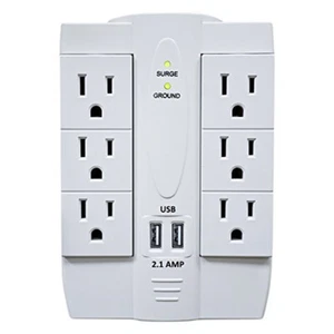 Electriduct 6 AC Outlet White Power Surge Protector 2 Ports USB Wall Charger - Picture 1 of 4