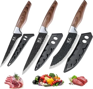Chef Knife Set, 3 Pcs Kitchen Knives with Sheath, 7” Chef 6” Cleaver & 5.5” Boni - Picture 1 of 9