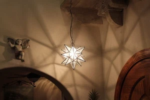 Moravian Star 11.5 inch" clear glass with silver  trim with canopy and chain - Picture 1 of 10