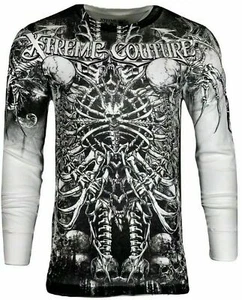 Xtreme Couture by Affliction Men's Thermal Shirt CATACOMBS Skull Biker White - Picture 1 of 12