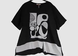 ZEDD..PLUS Tunika Long Shirt Viskosemix 50-52 (4) Taschen artprint schwarz-weiß - Bild 1 von 3