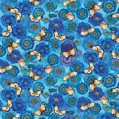 Tela Edredón Turquesa Mariposas y Flores Temporada del Sol 43/44" Foto 1 de 3