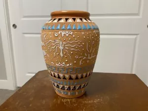 Vintage Art Pottery Hand Made In Greece Signed Clay Vase 8"x 6" - Picture 1 of 10