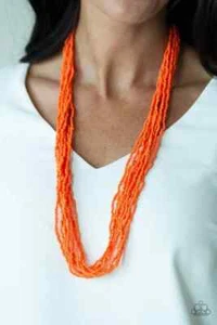 Collar de cuentas de semillas de naranja en capas Paparazzi "Congo Colada" - Imagen 1 de 3