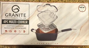 NEW Granite 4-pc Multi-Cooker Copper Ceramic Nonstick with Glass Serving Lid - Picture 1 of 2