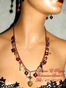 Arturo E.Reyna Cherub Hearts Brass Lampwork Bead HANDCRAFTED CHARMS Necklace Set - Picture 1 of 6