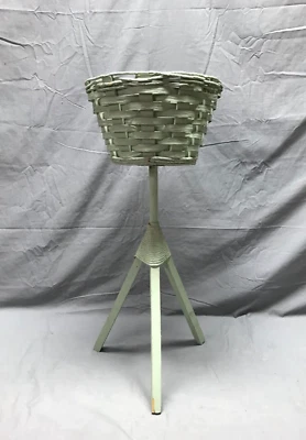 De colección Madera Mimbre Shabby Cesta Tejido Verde Maceta Soporte Elegante Antiguo 1545-22B Foto 1 de 4
