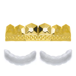 Dientes de tapa superior chapados en oro Grillz corte grillz hip hop L054 G 1 barra de molde extra - Imagen 1 de 3