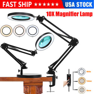 10X Magnifying Glass Light Magnifier LED Lamp Desk Reading Lamp W/ Base & Clamp
