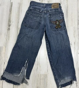 Vtg JNCO jeans wide leg snake eagle embroidered mexico boys 10 Y2K Thrashed - Picture 1 of 11